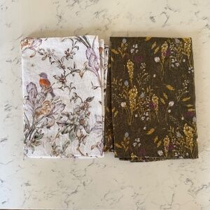 2 100% linen kitchen towels, Lithuanian made, sweet bird pattern with florals